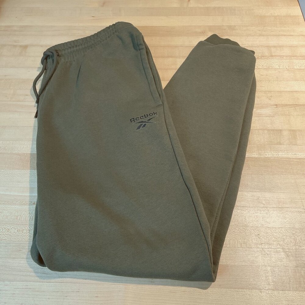 Mens Reebok Olive Green Fleece Joggers with Drawstring Casual Relaxed Style